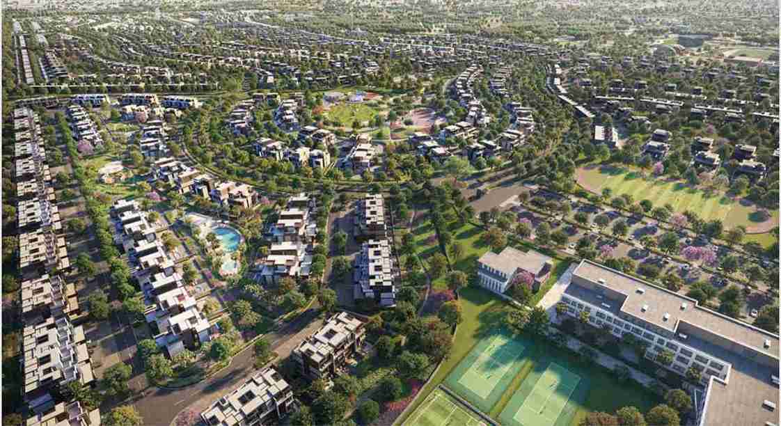 Aerial view of a Dubai villa community, Nad Al Sheba townhouses 2026