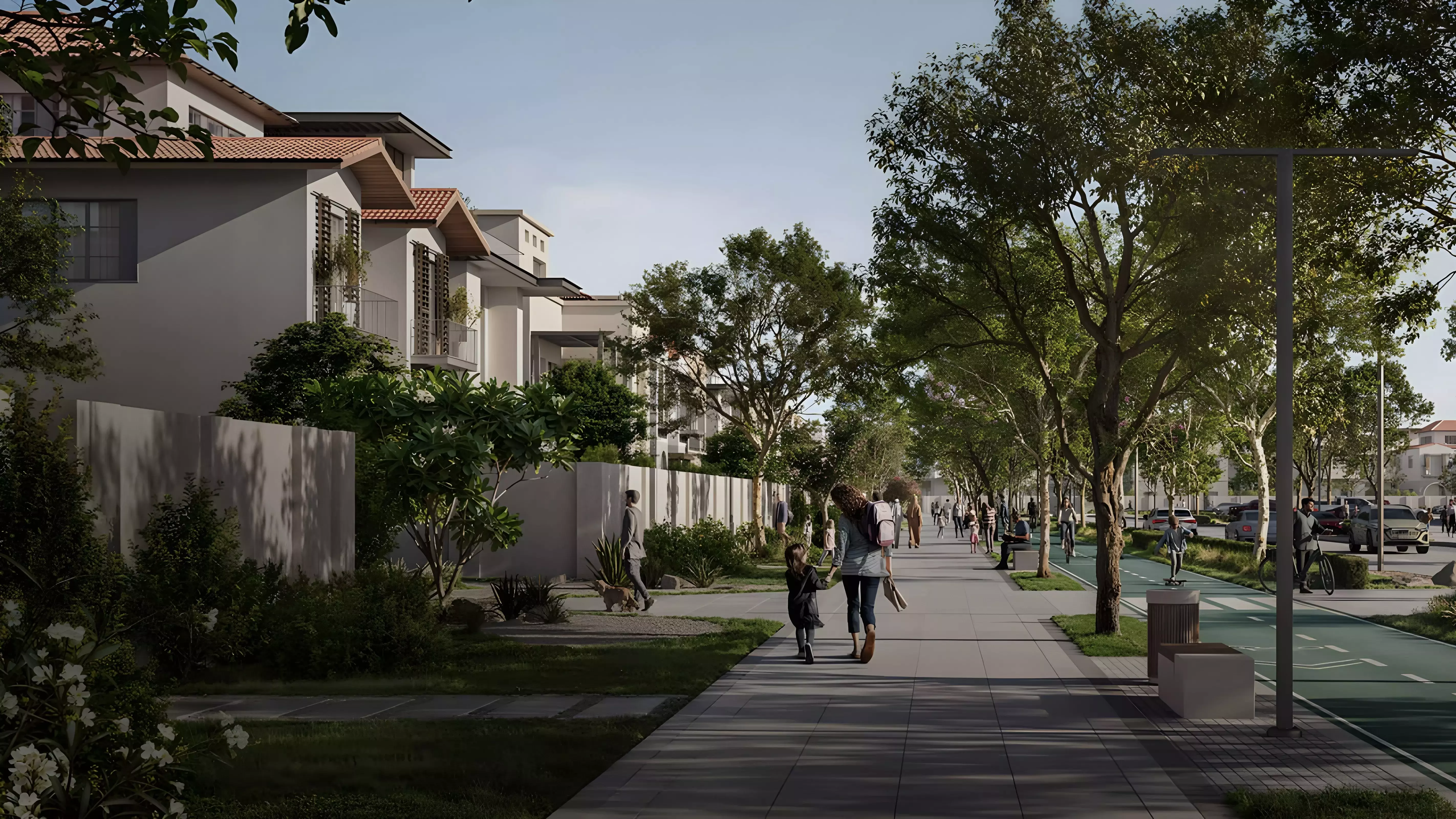 Wadeem plot at Hudayriyat — landscaped streetscape rendering